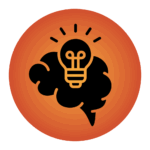 icon representing thinking with an outline of a brain and a light bulb- helpful when playing strategy board game