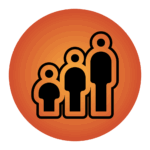 Icon representing different age groups with 3 people in it that can play thi when playing strategy board game